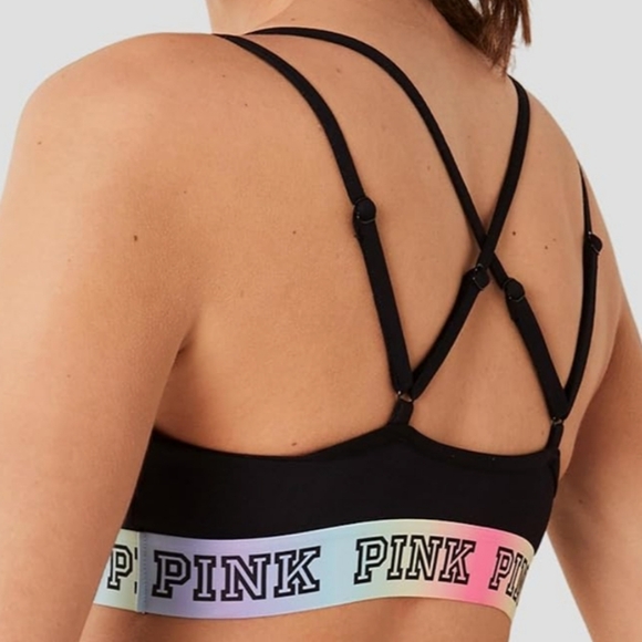 PINK Victoria's Secret Black Ultimate Sports Bra Strappy Bralette Logo New Large - Picture 5 of 16